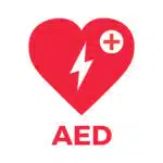 AED. Automated external defibrillator. AED sign with heart and electricity symbol flat vector icon. Vector