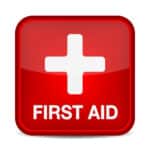 First aid medical button sign isolated on white. Vector illustration